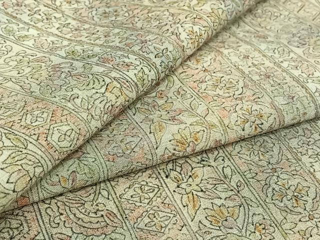 平和屋着物▽上質な紬　単衣　更紗花間道　正絹　逸品　AABH9840jh