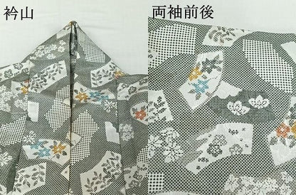 平和屋着物▽小紋　単衣　地紙花文　洗える着物　AABH9841jh