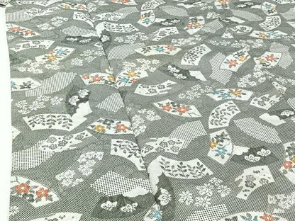 平和屋着物▽小紋　単衣　地紙花文　洗える着物　AABH9841jh