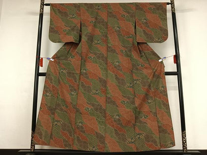 平和屋着物▽小紋　単衣　地紙花文　洗える着物　AABH9842jh
