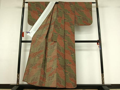 平和屋着物▽小紋　単衣　地紙花文　洗える着物　AABH9842jh