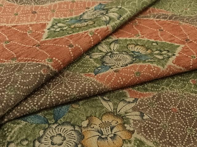 平和屋着物▽小紋　単衣　地紙花文　洗える着物　AABH9842jh