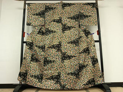 平和屋着物▽小紋　単衣　草花文　洗える着物　AABH9844jh
