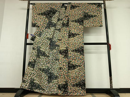 平和屋着物▽小紋　単衣　草花文　洗える着物　AABH9844jh