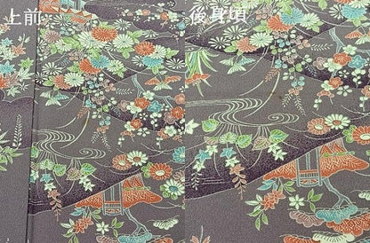 平和屋着物▽小紋　単衣　風景花文　洗える着物　AABH9847jh