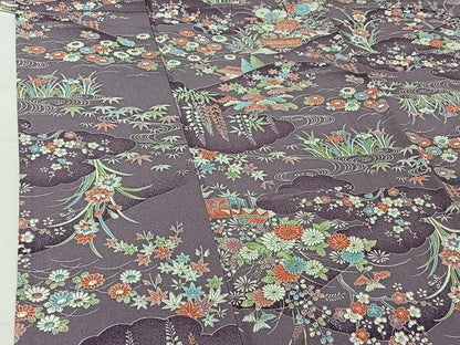 平和屋着物▽小紋　単衣　風景花文　洗える着物　AABH9847jh