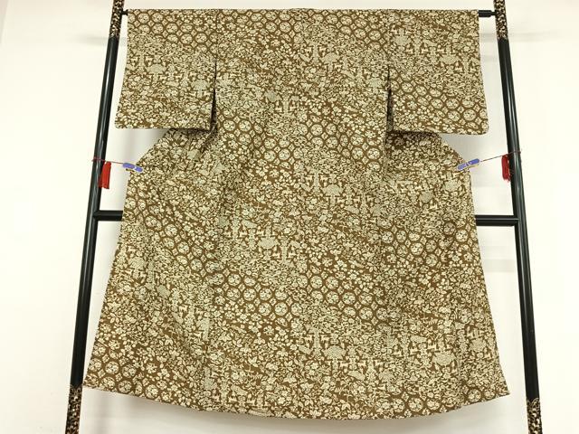 平和屋着物▽小紋　単衣　花蝶文　洗える着物　AABH9848jh