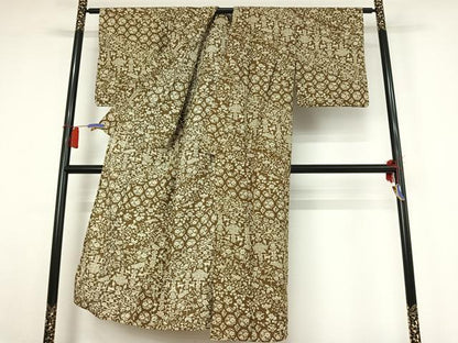 平和屋着物▽小紋　単衣　花蝶文　洗える着物　AABH9848jh