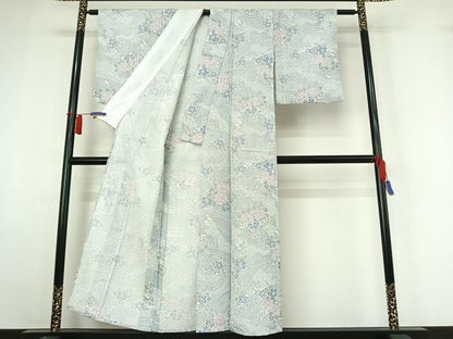 平和屋着物▽小紋　単衣　流水吉祥花文　洗える着物　AABH9852jh
