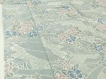 平和屋着物▽小紋　単衣　流水吉祥花文　洗える着物　AABH9852jh