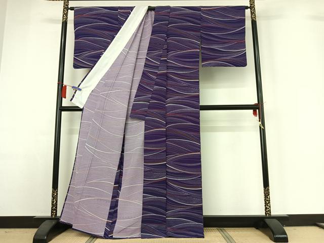 平和屋着物▽小紋　単衣　流水文　洗える着物　AABH9853jh