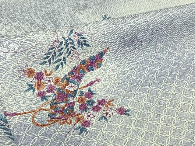 平和屋着物▽小紋　単衣　吉祥花文　暈し染め　洗える着物　AABH9854jh