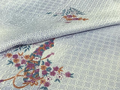 平和屋着物▽小紋　単衣　吉祥花文　暈し染め　洗える着物　AABH9854jh