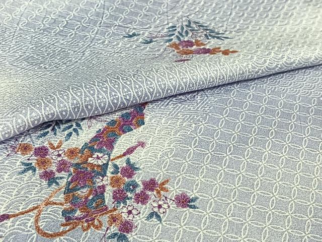 平和屋着物▽小紋　単衣　吉祥花文　暈し染め　洗える着物　AABH9854jh