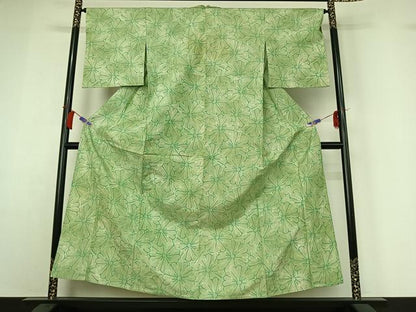 平和屋着物▽上質な紬　単衣　花尽くし文　正絹　逸品　AABH9858jh