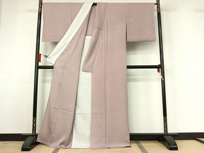 平和屋着物▽色無地　単衣　花丸地紋　鴇鼠色　洗える着物　AABH9860jh