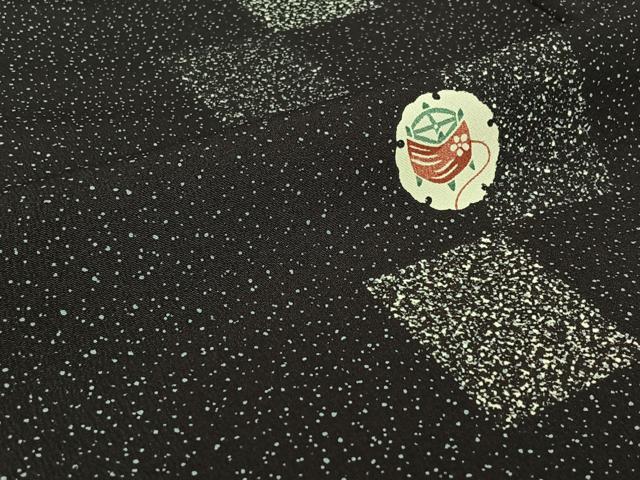 平和屋着物▽小紋　単衣　雪輪文　黒地　洗える着物　AABH9861jh