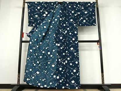 平和屋着物▽小紋　単衣　敷松葉文　洗える着物　AABH9862jh
