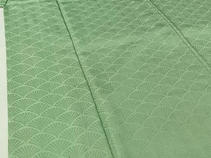平和屋着物▽色無地　単衣　青海波地紋　薄萌葱色　洗える着物　AABH9863jh