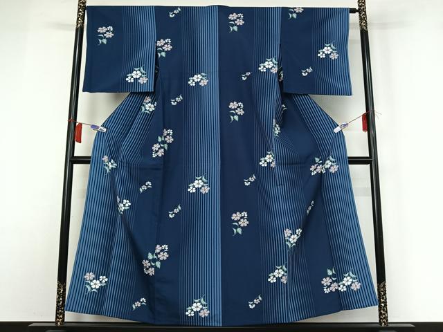 平和屋着物▽小紋　単衣　草花文　洗える着物　AABH9864jh