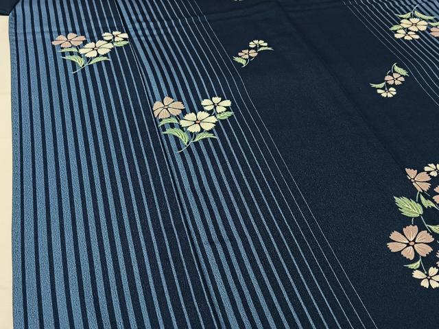 平和屋着物▽小紋　単衣　草花文　洗える着物　AABH9864jh