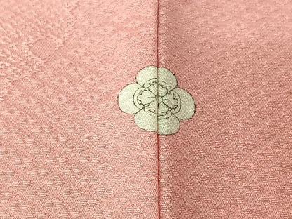 平和屋着物▽上質な色無地　単衣　雪輪花地紋　鴇色　正絹　逸品　AABH9865jh