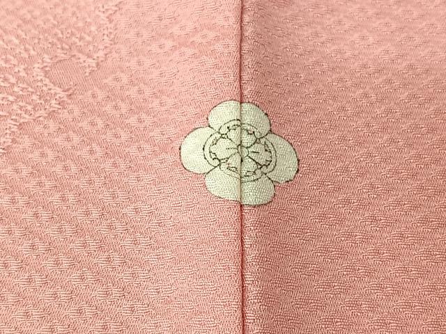 平和屋着物▽上質な色無地　単衣　雪輪花地紋　鴇色　正絹　逸品　AABH9865jh