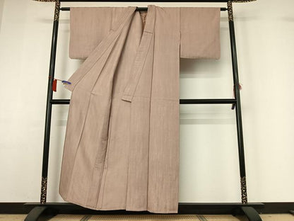 平和屋着物▽上質な色無地　単衣　樹林地紋　灰桜色　正絹　逸品　AABH9867jh