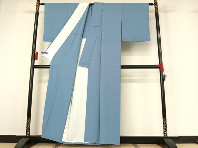 平和屋着物▽色無地　単衣　紺鼠色　洗える着物　AABH9868jh