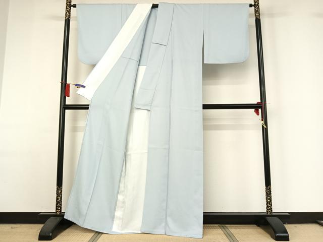 平和屋着物▽色無地　単衣　松竹梅地紋　白藍色　洗える着物　AABH9869jh
