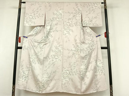 平和屋着物▽上質な小紋　単衣　手描き　枝花文　正絹　逸品　AABH9870jh