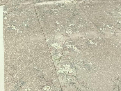 平和屋着物▽上質な小紋　単衣　手描き　枝花文　正絹　逸品　AABH9870jh