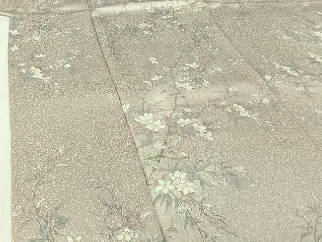 平和屋着物▽上質な小紋　単衣　手描き　枝花文　正絹　逸品　AABH9870jh
