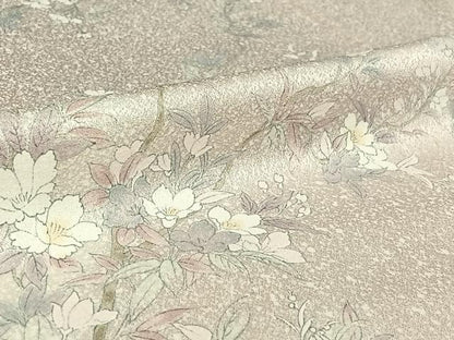 平和屋着物▽上質な小紋　単衣　手描き　枝花文　正絹　逸品　AABH9870jh