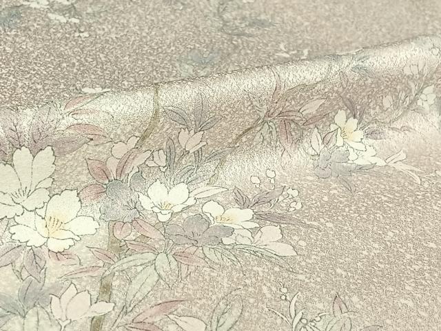 平和屋着物▽上質な小紋　単衣　手描き　枝花文　正絹　逸品　AABH9870jh