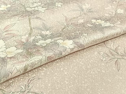 平和屋着物▽上質な小紋　単衣　手描き　枝花文　正絹　逸品　AABH9870jh