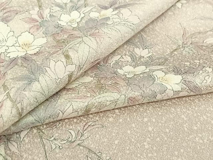 平和屋着物▽上質な小紋　単衣　手描き　枝花文　正絹　逸品　AABH9870jh