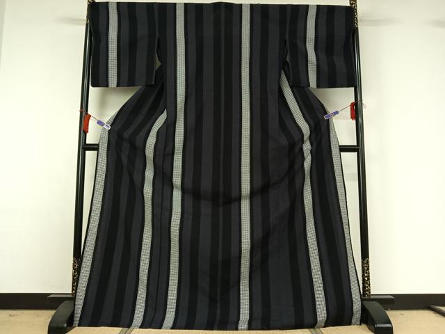 平和屋着物▽小紋　単衣　間道　ロング丈　AABH9871jh