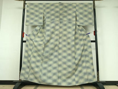 平和屋着物▽上質な紬　単衣　霞文　正絹　逸品　AABH9873jh
