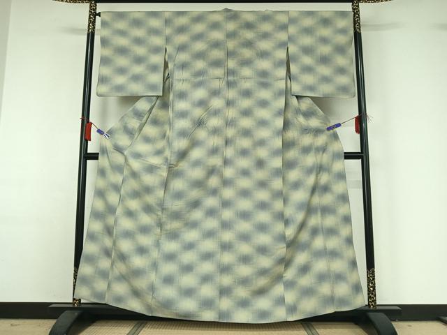 平和屋着物▽上質な紬　単衣　霞文　正絹　逸品　AABH9873jh