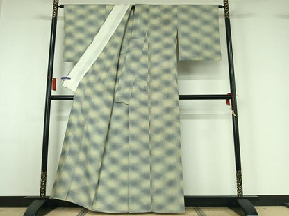 平和屋着物▽上質な紬　単衣　霞文　正絹　逸品　AABH9873jh