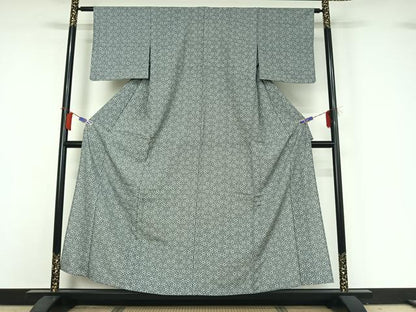 平和屋着物▽上質な小紋　単衣　亀甲花文　正絹　逸品　AABH9874jh