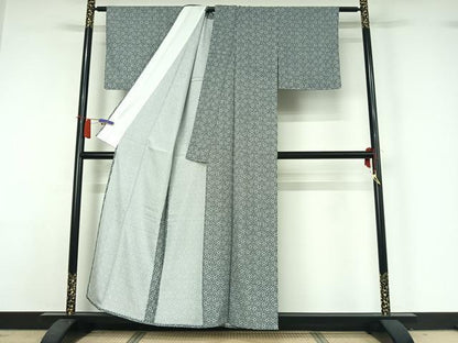平和屋着物▽上質な小紋　単衣　亀甲花文　正絹　逸品　AABH9874jh