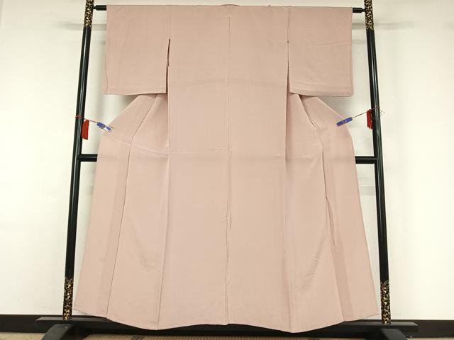 平和屋着物▽上質な色無地　単衣　薄柿色　鬼しぼ縮緬　正絹　逸品　AABH9879jh