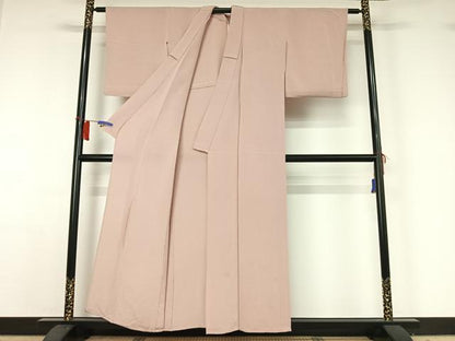 平和屋着物▽上質な色無地　単衣　薄柿色　鬼しぼ縮緬　正絹　逸品　AABH9879jh