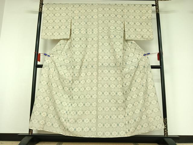 平和屋着物▽お召　単衣　花菱文　正絹　逸品　AABH9882jh