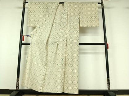 平和屋着物▽お召　単衣　花菱文　正絹　逸品　AABH9882jh