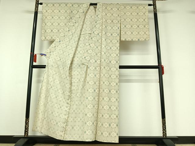 平和屋着物▽お召　単衣　花菱文　正絹　逸品　AABH9882jh