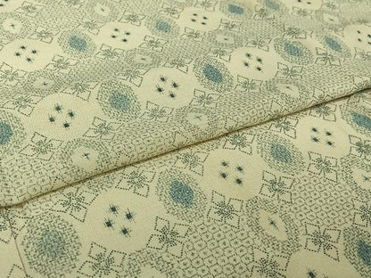 平和屋着物▽お召　単衣　花菱文　正絹　逸品　AABH9882jh