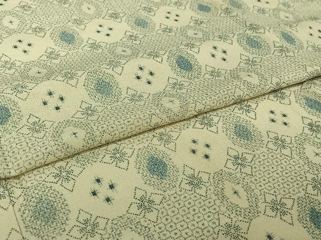 平和屋着物▽お召　単衣　花菱文　正絹　逸品　AABH9882jh